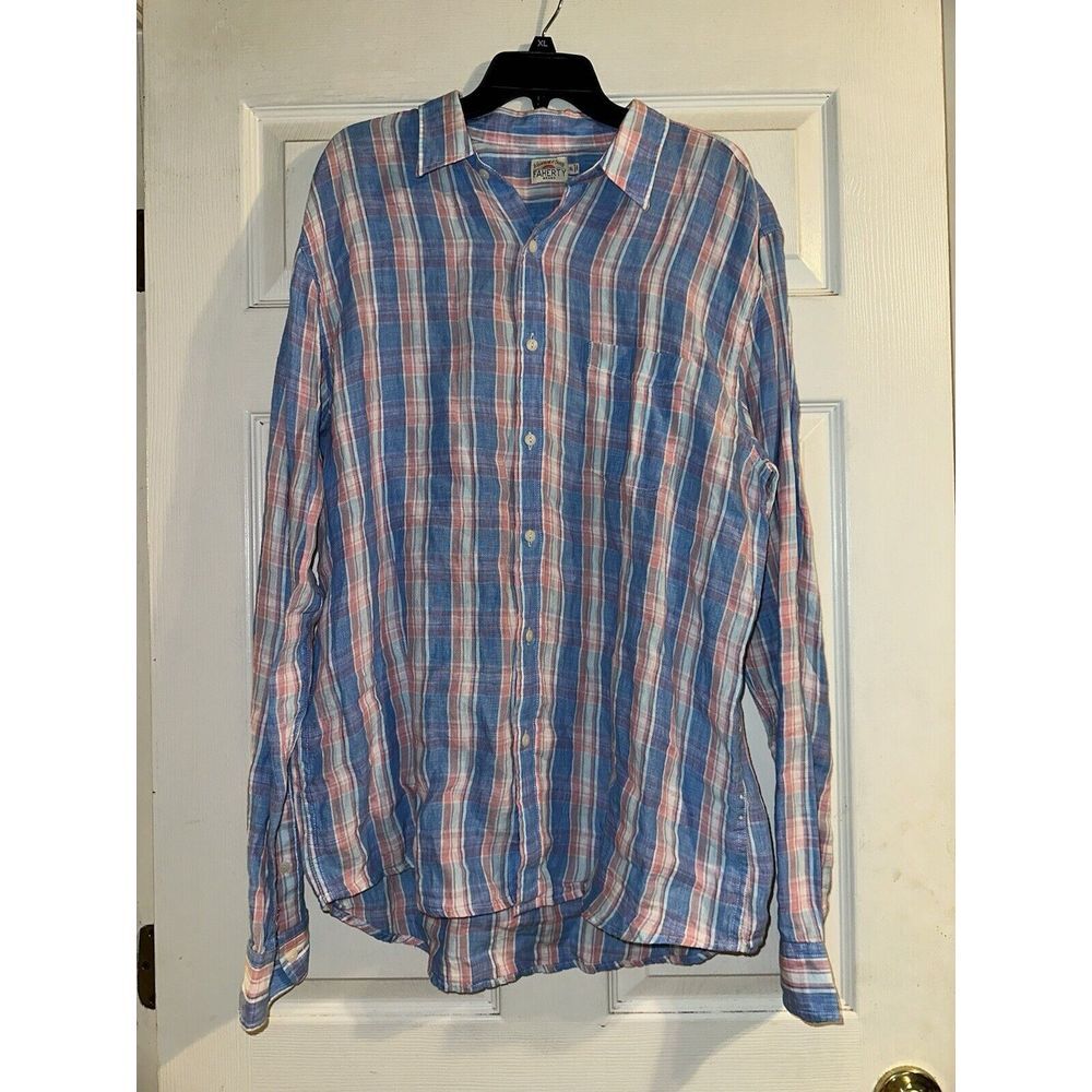 Faherty Linen‎ Button Up Shirt Extra Large Long Sleeve Outdoors Preppy Casual